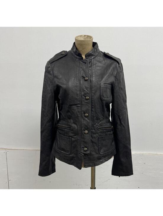 Jackets & Blazers - Vintage Black Military Style Epaulette Leather Jacket